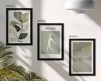 Bilderwand mit Pflanzenmuster in Form von Silhouetten und abstrakten Elementen
