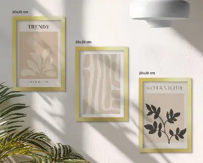 Bilderwand mit stilvollen Pflanzenmustern in Beige- und Schwarztönen