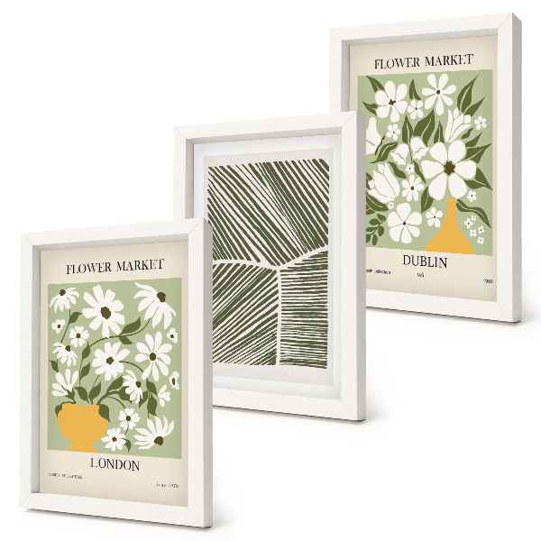 Bilderset mit rahmen Blumenmuster London und Dublin abstrakte Linien