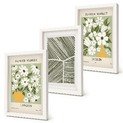 Bilderset mit rahmen Blumenmuster London und Dublin abstrakte Linien