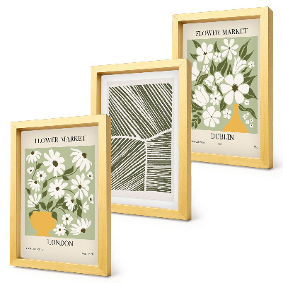 Bilderset mit rahmen Blumenmuster London und Dublin abstrakte Linien