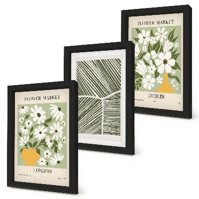 Bilderset mit rahmen Blumenmuster London und Dublin abstrakte Linien