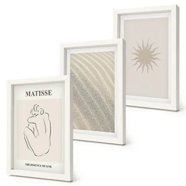 Fotowand mit minimalistischen Linien in Sand und Wellen bei Sonnenschein