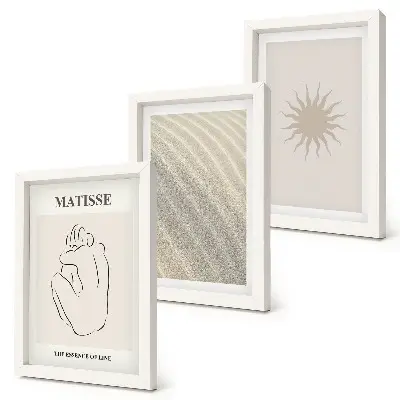 Fotowand mit minimalistischen Linien in Sand und Wellen bei Sonnenschein