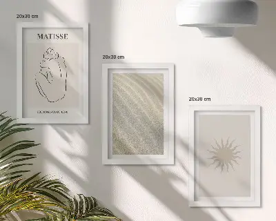 Fotowand mit minimalistischen Linien in Sand und Wellen bei Sonnenschein
