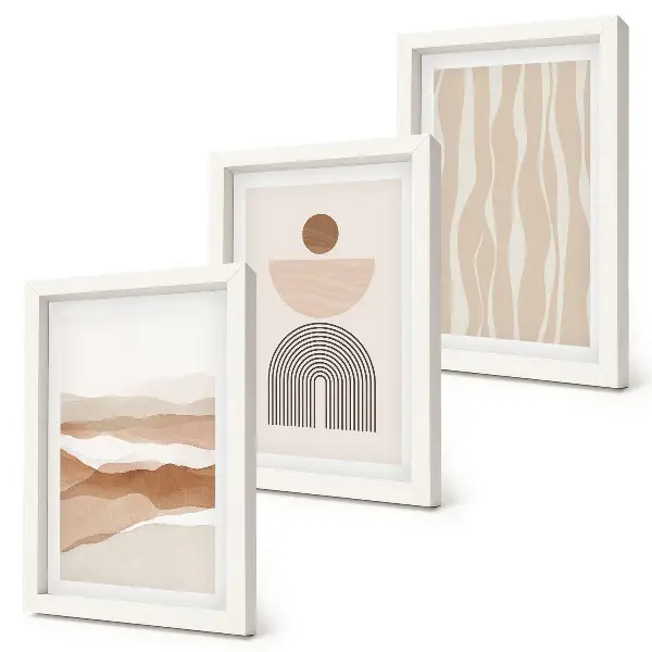 Bilderwand mit abstrakter Landschaft in natürlichen Formen und Geometrie