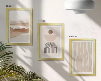 Bilderwand mit abstrakter Landschaft in natürlichen Formen und Geometrie