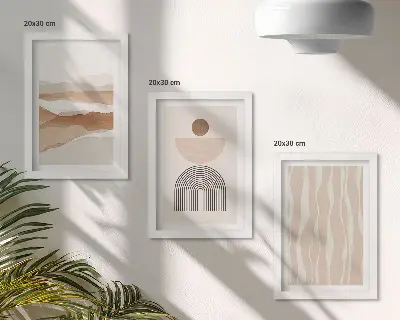 Bilderwand mit abstrakter Landschaft in natürlichen Formen und Geometrie