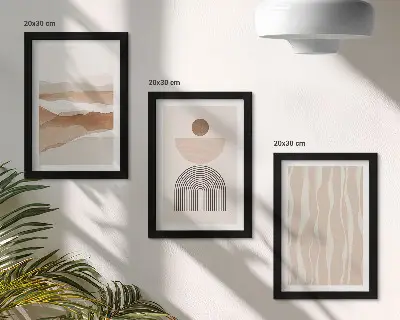 Bilderwand mit abstrakter Landschaft in natürlichen Formen und Geometrie