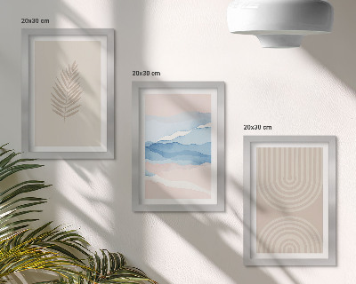 Bilderset mit rahmen Blätter und Wellen in Beige- und Blautönen