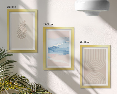 Bilderset mit rahmen Blätter und Wellen in Beige- und Blautönen