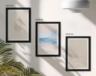 Bilderset mit Rahmen mit Blättern und Wellen in Beige- und Blautönen