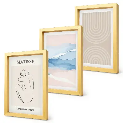 Bilderwand mit Linien und Wellen in Pastelltönen und minimalistischem Akzent