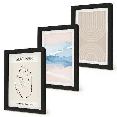 Bilderwand mit Linien und Wellen in Pastelltönen und minimalistischem Akzent