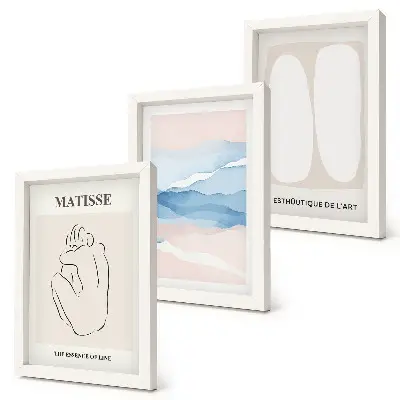 Bilderset mit Rahmen abstrakte Formen und zarte Farben im Stil von Matisse