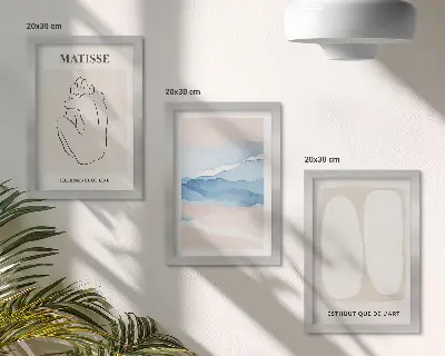 Bilderset mit Rahmen abstrakte Formen und zarte Farben im Stil von Matisse