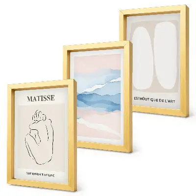 Bilderset mit Rahmen abstrakte Formen und zarte Farben im Stil von Matisse