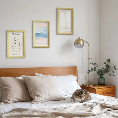 Bilderset mit Rahmen abstrakte Formen und zarte Farben im Stil von Matisse