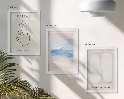 Bilderset mit Rahmen abstrakte Formen und zarte Farben im Stil von Matisse