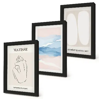 Bilderset mit Rahmen abstrakte Formen und zarte Farben im Stil von Matisse