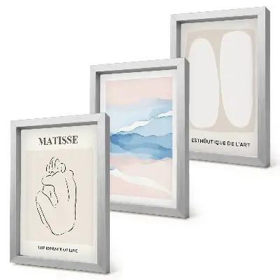 Bilderset mit Rahmen abstrakte Formen und zarte Farben im Stil von Matisse