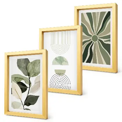 Fotowand mit Pflanzenmotiven und geometrischen Formen in Grün