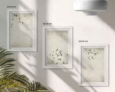 Fotowand mit einem minimalistischen Gemälde von fliegenden Vögeln