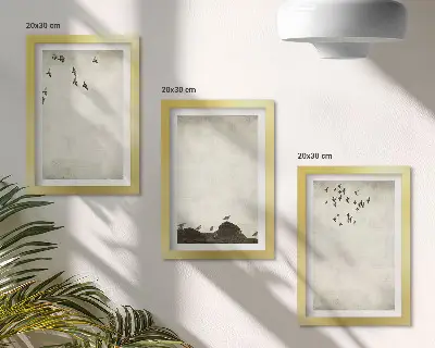 Bilderwand mit fliegender Vogelschar im minimalistischen Stil