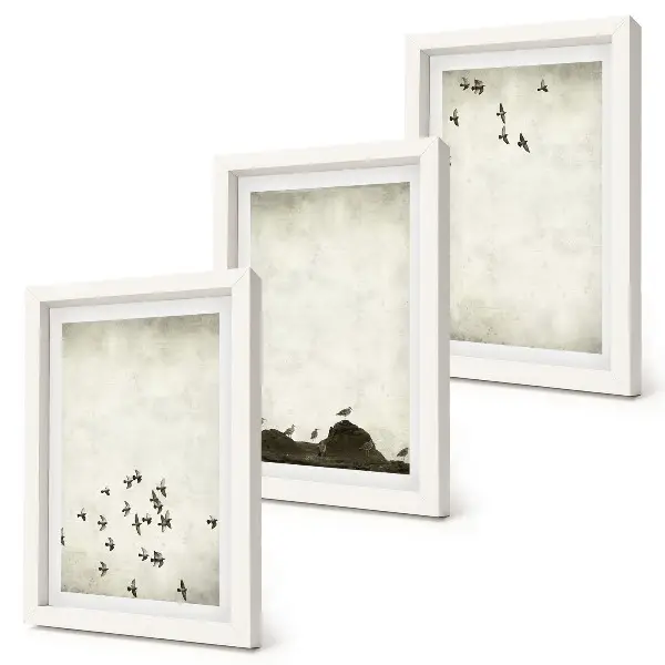 Bilderset mit Rahmen Vögel im Flug im minimalistischen Malstil