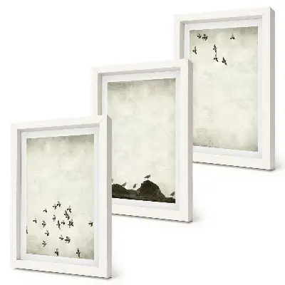 Bilderset mit Rahmen Vögel im Flug im minimalistischen Malstil