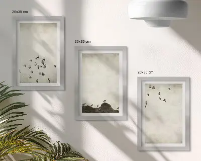 Bilderset mit Rahmen Vögel im Flug im minimalistischen Malstil