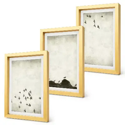 Bilderset mit Rahmen Vögel im Flug im minimalistischen Malstil