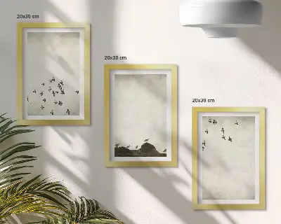 Bilderset mit Rahmen Vögel im Flug im minimalistischen Malstil
