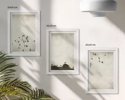 Bilderset mit Rahmen Vögel im Flug im minimalistischen Malstil