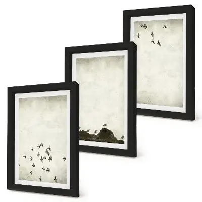 Bilderset mit Rahmen Vögel im Flug im minimalistischen Malstil