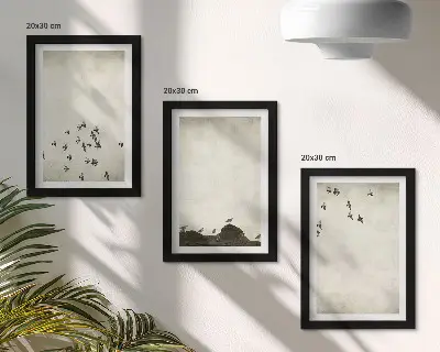 Bilderset mit Rahmen Vögel im Flug im minimalistischen Malstil