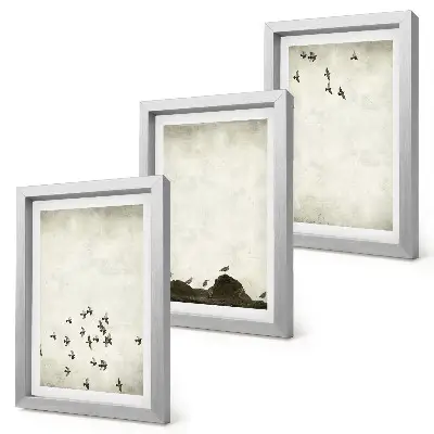 Bilderset mit Rahmen Vögel im Flug im minimalistischen Malstil