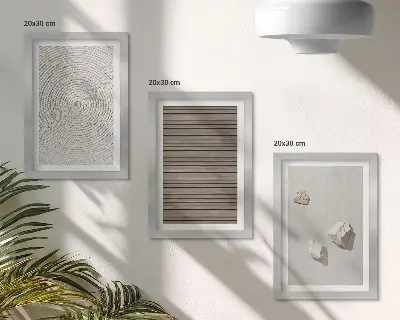Bilderset mit Rahmen natürliche Texturen mit Holz, Steinen und Seil