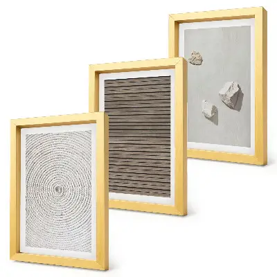 Bilderset mit Rahmen natürliche Texturen mit Holz, Steinen und Seil