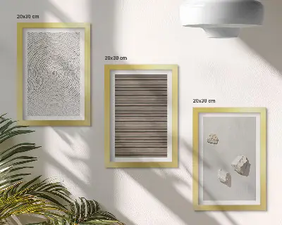Bilderset mit Rahmen natürliche Texturen mit Holz, Steinen und Seil