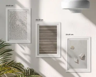 Bilderset mit Rahmen natürliche Texturen mit Holz, Steinen und Seil