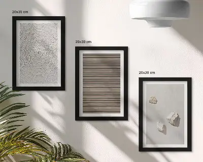 Bilderset mit Rahmen natürliche Texturen mit Holz, Steinen und Seil