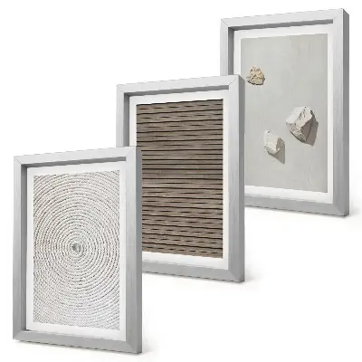 Bilderset mit Rahmen natürliche Texturen mit Holz, Steinen und Seil