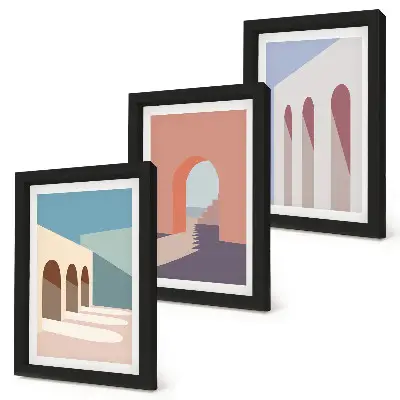 Bilderwand minimalistische Pastellgrafiken mit Stadtarchitektur