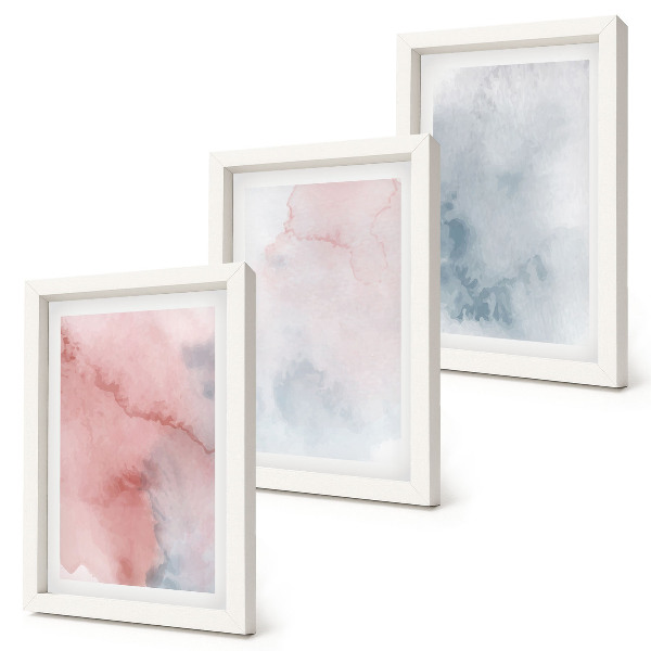Bilderset mit rahmen Pastellfarbene Aquarelle auf Leinwand, farbenfrohe Texturen