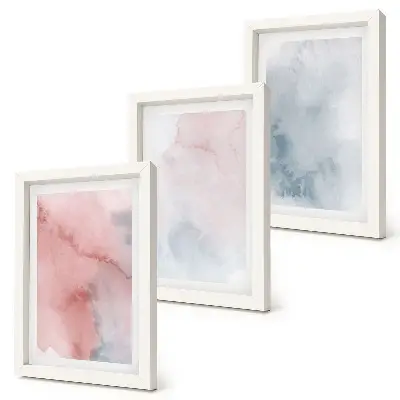 Bilderset mit Rahmen pastellfarbene Aquarelle auf Leinwand mit farbenfrohen Texturen