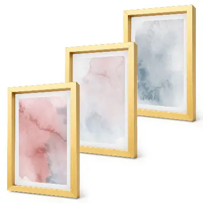 Bilderset mit Rahmen pastellfarbene Aquarelle auf Leinwand mit farbenfrohen Texturen