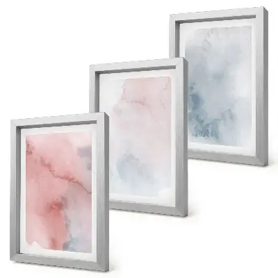 Bilderset mit Rahmen pastellfarbene Aquarelle auf Leinwand mit farbenfrohen Texturen