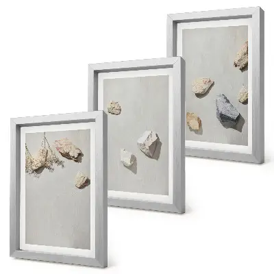 Bilderwand minimalistische Dekoration mit Boho-Strandsteinen