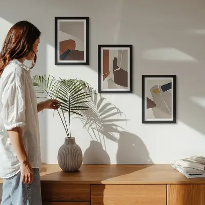 Bilderset mit Rahmen abstrakte Boho-Malereiformen in modernem Design